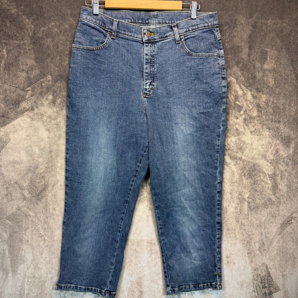 Riders Jeans Womens Blue Regular 14P High Rise Straight Leg Denim Crop Casual